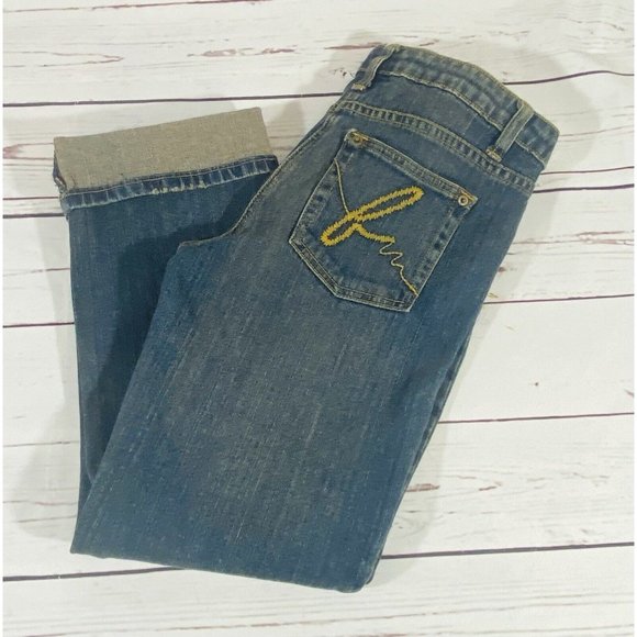 BISOU BISOU Jeans Womens Sz 4 Denim Cuffed Capris Rolled Hem Tinted Wash - Picture 4 of 8